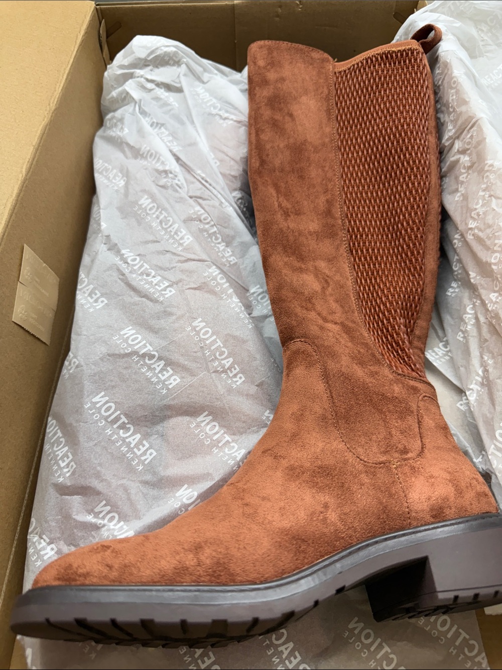 Reaction Kenneth Cole LIONEL Women’s Suede Tall Boot Brown
